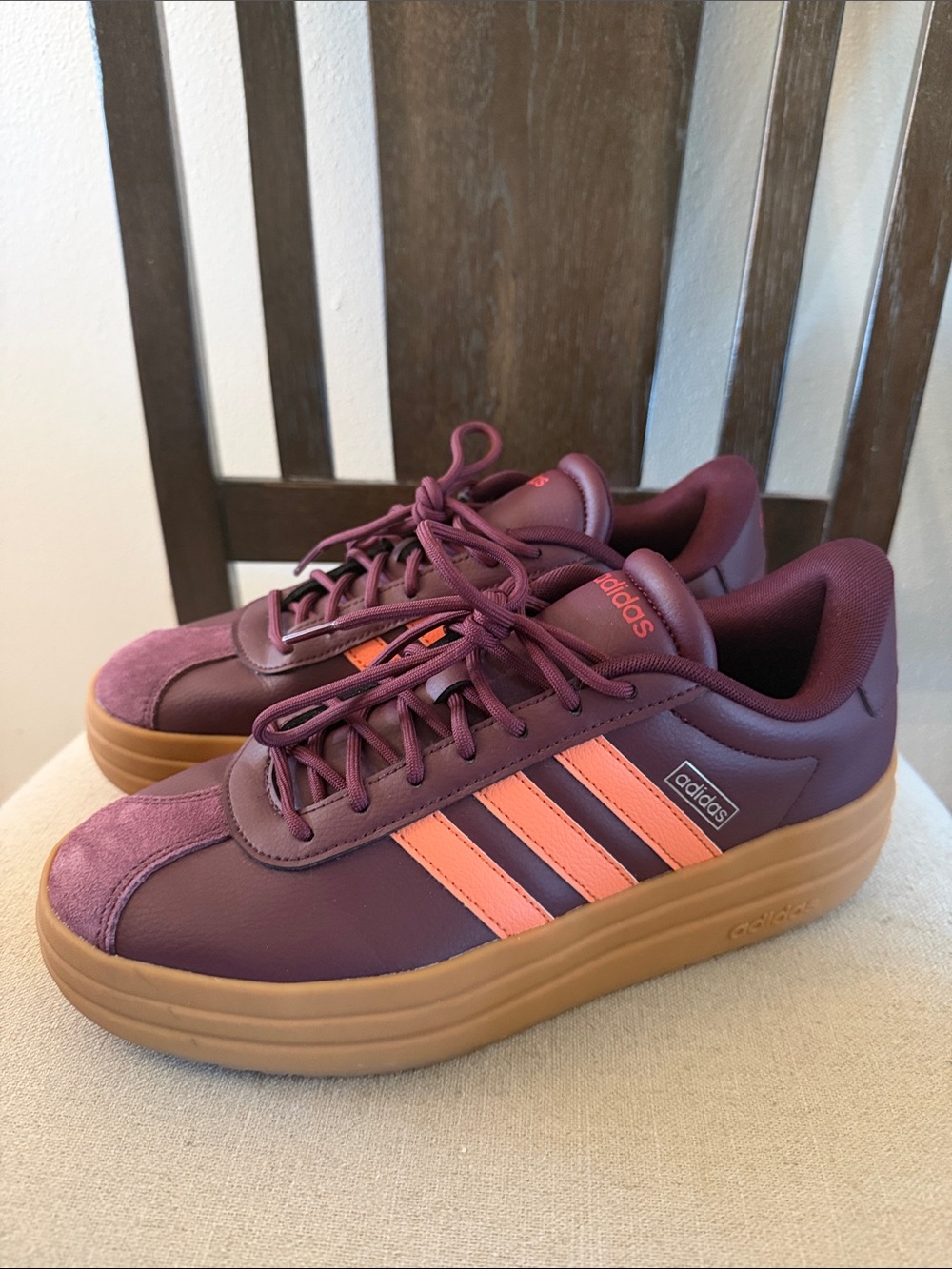 Adidas Women’s VL Bold Platform Sneakers Burgundy Coral Stripes Size 10